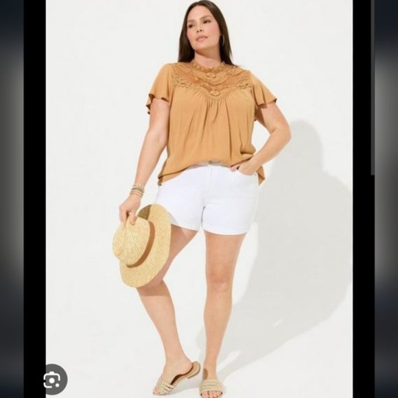 Crinkle Gauze Yoke Flutter Short Sleeve top 3x - Picture 2 of 4